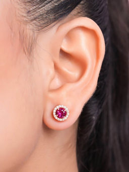 Zavya - Pink Solitaire Halo Rose Gold Plated 925 Sterling Silver Stud Earrings