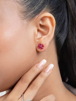 Zavya - Pink Floral Rose Gold Plated 925 Sterling Silver Earrings