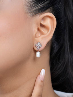 Zavya - Classic Pearl Rhodium Plated 925 Sterling Silver Earrings