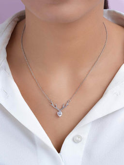 Zavya - Graceful Deer Rhodium Plated 925 Sterling Silver Necklace