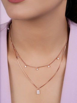 Zavya - Rectangle Rose Gold Plated 925 Sterling Silver Necklace