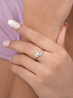 Zavya - Swirling Solitaire Rhodium Plated 925 Sterling Silver Ring