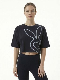 Cardio Bunny - Women's Oversized Crop Printed Drop Shoulder T-Shirt