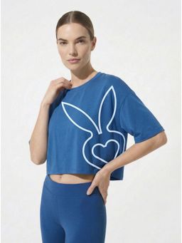 Cardio Bunny - Women's Oversized Crop Printed Drop Shoulder T-Shirt