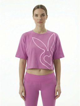 Cardio Bunny - Women's Oversized Crop Printed Drop Shoulder T-Shirt