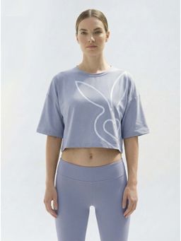 Cardio Bunny - Women's Oversized Crop Printed Drop Shoulder T-Shirt