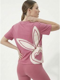 Cardio Bunny - Women's Oversized Back Printed T-Shirt Pure Cotton Drop Shoulder