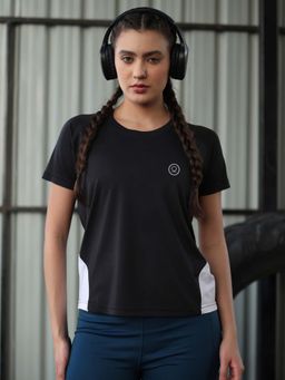 CHKOKKO - Women Black Half Sleeve Gym T-Shirt