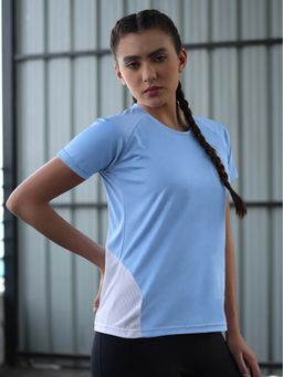 CHKOKKO - Women Blue Half Sleeve Gym T-Shirt