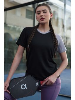 CHKOKKO - Women Black Grey Half Sleeve Gym T-Shirt