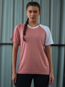 CHKOKKO - Women Peach Half Sleeve Gym T-Shirt