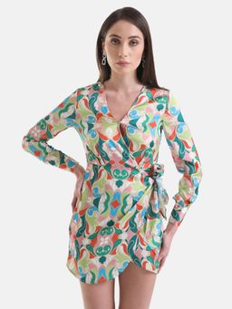 Kazo - Multi-Color Printed Wrap Dress