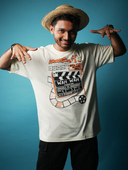 A47 - Andaz Apna Apna Wah Wah Productions Beige Oversized T-Shirt