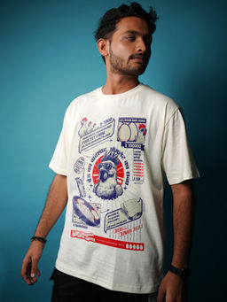 A47 - Andaz Apna Apna Teja's Poultry Farm Beige Oversized T-Shirt