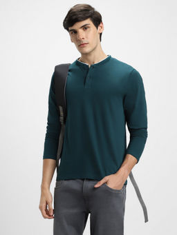 Dennis Lingo - Men Solid Cotton Regular Fit Teal T-Shirt