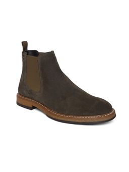 MASABIH - Olive Genuine Suede Leather Chelsea Elastic Boots for Men