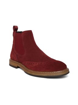 MASABIH - Bordo Genuine Suede Leather Chelsea Elastic Brogue Boots for Men