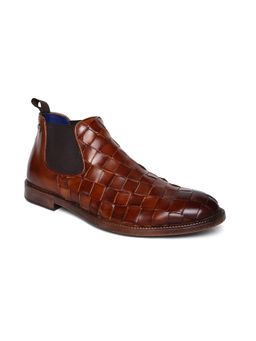 MASABIH - Genuine Leather Tan Braided Chelsea Boots for Men