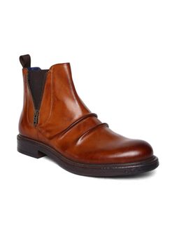 MASABIH - Genuine Leather Tan Casual Chelsea Boots with Zipper for Men