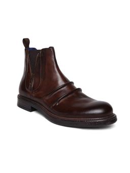 MASABIH - Genuine Leather Brown Casual Chelsea Boots with Zipper for Men