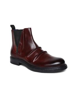 MASABIH - Genuine Leather Burgundy Casual Chelsea Boots with Zipper for Men
