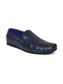 MASABIH - Genuine Leather Navy Moccasin Shoes with Flat Sole for Men