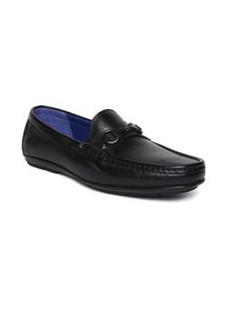 MASABIH - Genuine Milled Leather Black Moccasin Shoes with Saddle Ornament for Men