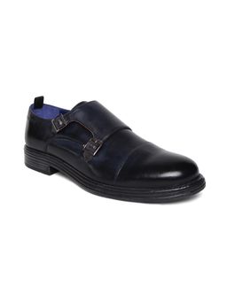 MASABIH - Genuine Leather Black Double Buckle Monk Shoes for Men