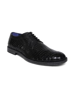 MASABIH - Genuine Leather Black Textured Casual Derby Lace Up Shoes for Men