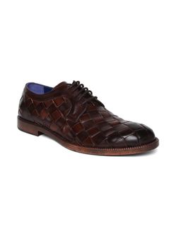 MASABIH - Genuine Leather Brown Inter Lacing Casual Derby Lace Up Shoes for Men