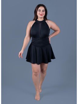 Keepfit - Women's Black Net Detail and Buckle Halter Neck Swimsuit