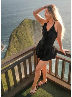 Keepfit - Women's V-Neck Black Swimsuit