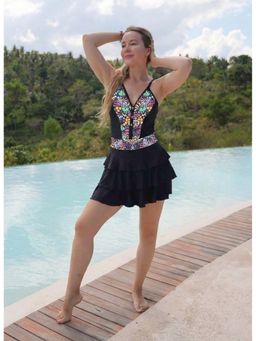 Keepfit - Women's Floral & Black Contrast Swimsuit