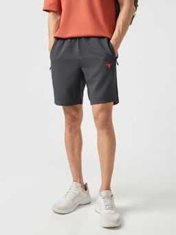 Technosport - Men Solid Slim Fit Grey Sports Shorts
