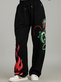 XTREMEX - Pure Cotton Dragon Flame Women Loose Fit Printed Trackpant