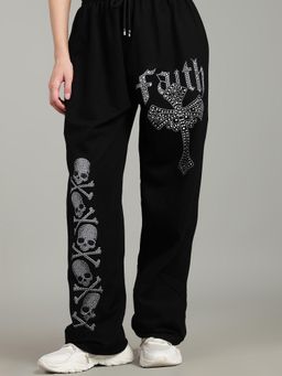 XTREMEX - Pure Cotton Faith and Fury Women Loose Fit Printed Trackpant