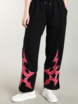 XTREMEX - Pure Cotton Pink Inferno Women Loose Fit Printed Trackpant