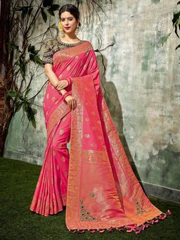 Odette - Pink Weaved Silk Designer Saree with Unstitched Blouse