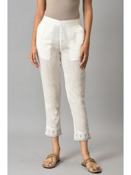 Elleven - White Yarn-dyed Gathered Trouser Pants