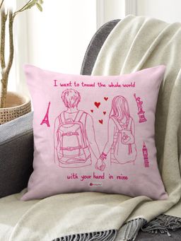 Indigifts - Cushion Cover with Filler, White and Pink, Valentine Gifts, Love Gift