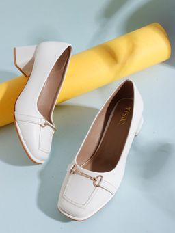 VYSTIQ - White Elegant Block Heels Loafers for Women