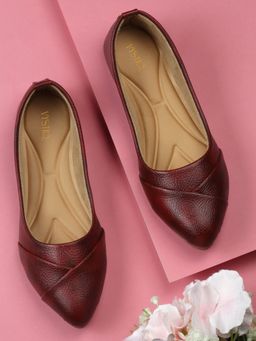 VYSTIQ - Maroon Classic Dark Textured Faux Leather Ballerinas