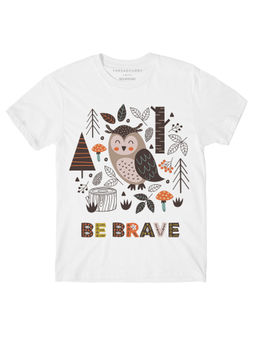 THREADCURRY - Brave Like An Owl Boys Creative Graphic Printed T-Shirt - White