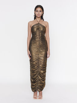 Deme - Gold Metallic Tie Up Gown