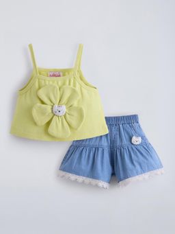 Hopscotch - Yellow Solid/Plain Square Neck Top And Short