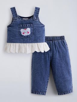 Hopscotch - Blue Solid/Plain Square Neck Top And Jeans