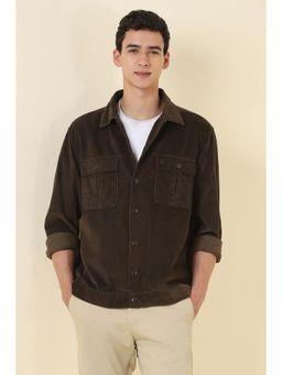 Allen Solly - Men Brown Relaxed Fit Textured Full Sleeves Casual Shirt
