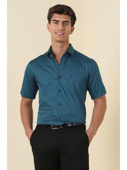 Allen Solly - Men Teal Printed Half Sleeves Formal Shirt
