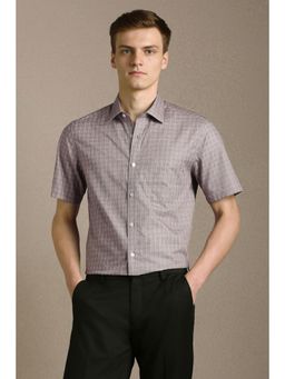 Louis Philippe - Men Mauve Check Half Sleeves Formal Shirt