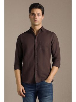 Louis Philippe - Men Brown Solid Full Sleeves Casual Shirt
